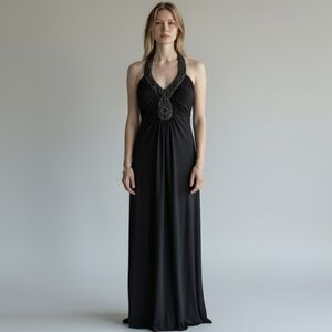 Y2K black Maxi Dress Gown halter Whimsigoth witchy sexy embellishments sz 8